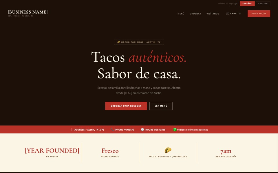 Screenshot of the taqueria restaurant website template